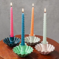 Enamel cupped flower candle holder - Blue