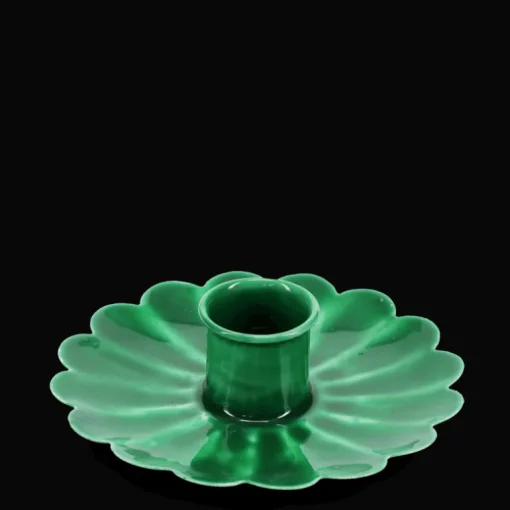 Enamel flat flower candle holder - Dark green
