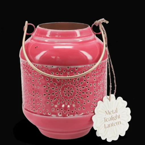 Enamel tealight lantern - Vibrant pink
