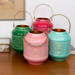 Enamel tealight lantern - Vibrant pink