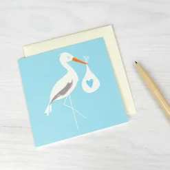 Greetings card new baby - Blue stork