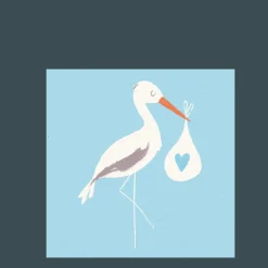 Greetings card new baby - Blue stork