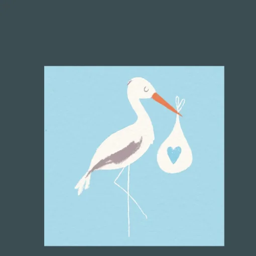 Greetings card new baby - Blue stork