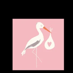 Greetings card new baby - Pink stork