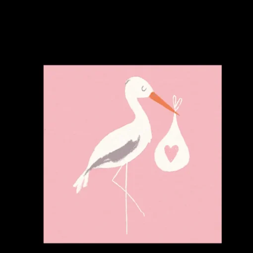 Greetings card new baby - Pink stork