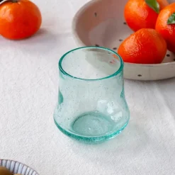 Hand blown bubble glass tumbler - Blue