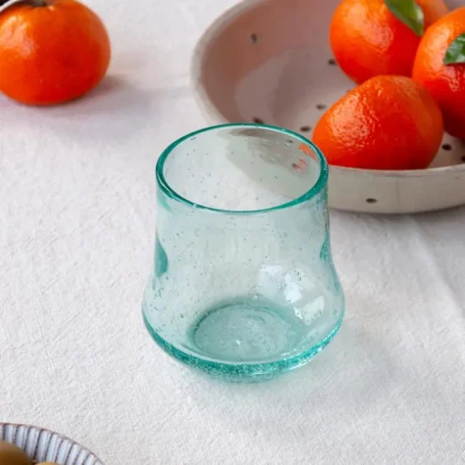 Hand blown bubble glass tumbler - Blue