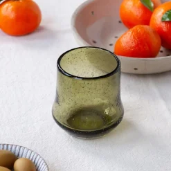 Hand blown bubble glass tumbler - Olive green