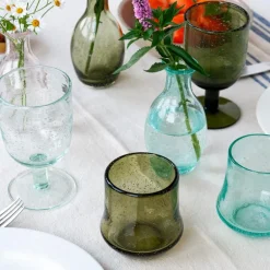 Hand blown bubble glass tumbler - Olive green