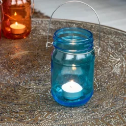 Jam jar tealight holder - Blue