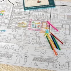 Large colouring poster with pencils - On Our Street