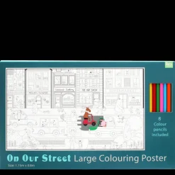Large colouring poster with pencils - On Our Street