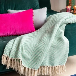 Large herringbone throw (225 x 150 cm) - Aqua