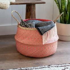 Large seagrass belly basket - Coral