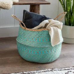 Large seagrass belly basket - Turquoise