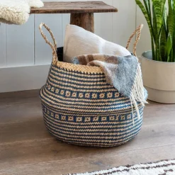 Large seagrass belly basket - Navy blue