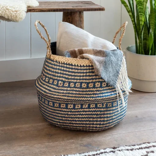 Large seagrass belly basket - Navy blue