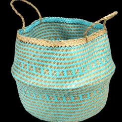 Large seagrass belly basket - Turquoise