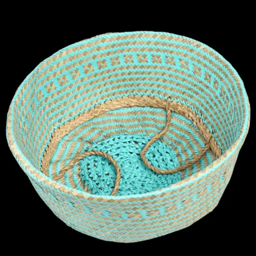 Large seagrass belly basket - Turquoise