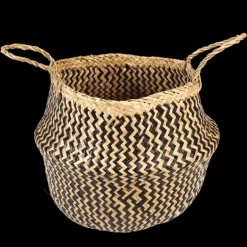 Medium seagrass belly basket - Black zigzag