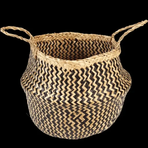 Medium seagrass belly basket - Black zigzag