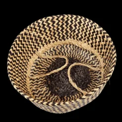 Medium seagrass belly basket - Black zigzag