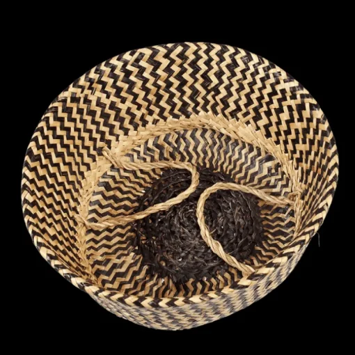 Medium seagrass belly basket - Black zigzag