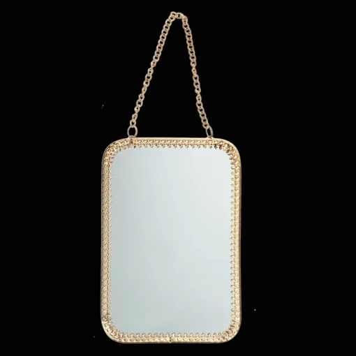 Rectangular hanging mirror (15.5cm x 10.5cm) - Gold tone