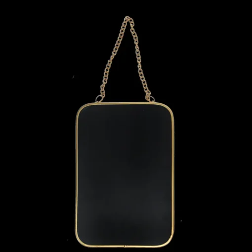 Rectangular hanging mirror (15.5cm x 10.5cm) - Gold tone