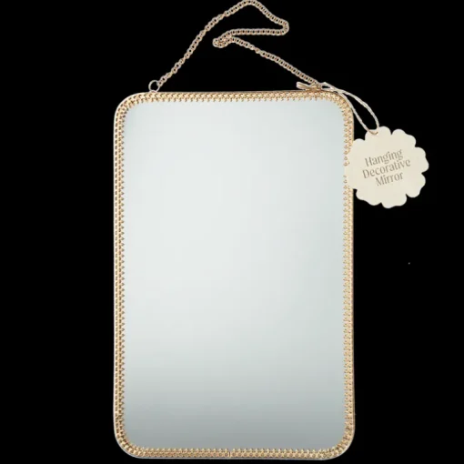 Rectangular hanging mirror (29cm x 19cm) - Gold tone