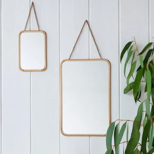 Rectangular hanging mirror (15.5cm x 10.5cm) - Gold tone