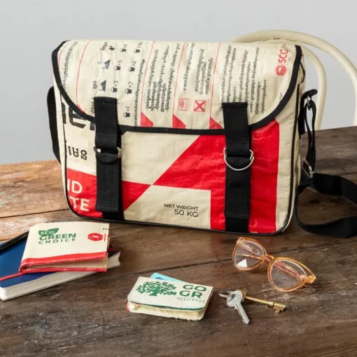 Recycled cement bag courier satchel