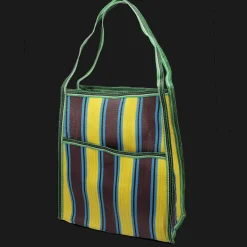 Recycled woven bag with side pocket - Brown, yellow, teal