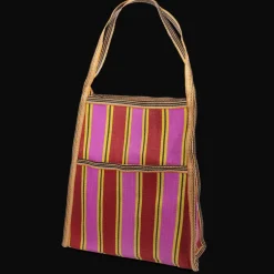 Recycled woven bag with side pocket - Yellow, pink, red