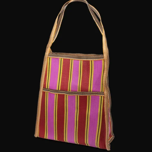 Recycled woven bag with side pocket - Yellow, pink, red