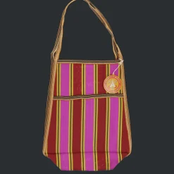 Recycled woven bag with side pocket - Yellow, pink, red