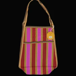 Recycled woven bag with side pocket - Yellow, pink, red
