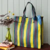 Recycled woven shopping bag - Brown, yellow, teal