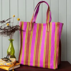 Recycled woven shopping bag - Yellow, pink, red