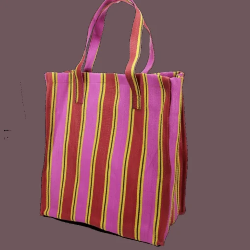 Recycled woven shopping bag - Yellow, pink, red