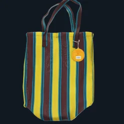 Recycled woven shopping bag - Brown, yellow, teal