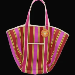Recycled woven tote bag with canvas handles - Yellow, pink, red