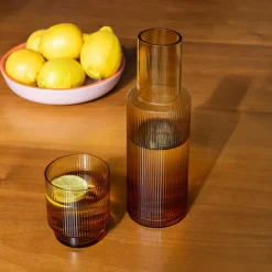 Retro ribbed glass carafe 850ml - Amber