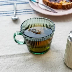 Retro ribbed glass mug 400ml - Green