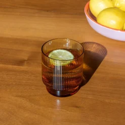 Retro ribbed glass tumbler 325ml - Amber