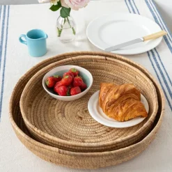 Round water hyacinth trays (set of 2)
