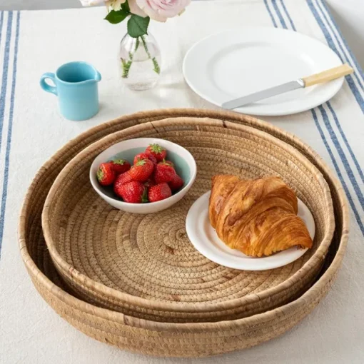 Round water hyacinth trays (set of 2)