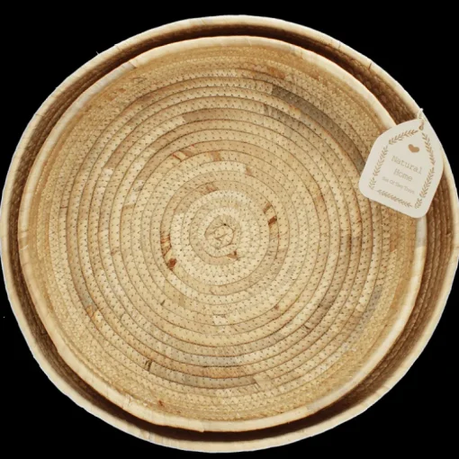 Round water hyacinth trays (set of 2)