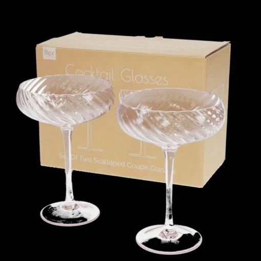 Scalloped coupe cocktail glasses 250ml (set of 2) - Pink
