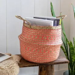 Small seagrass belly basket - Coral